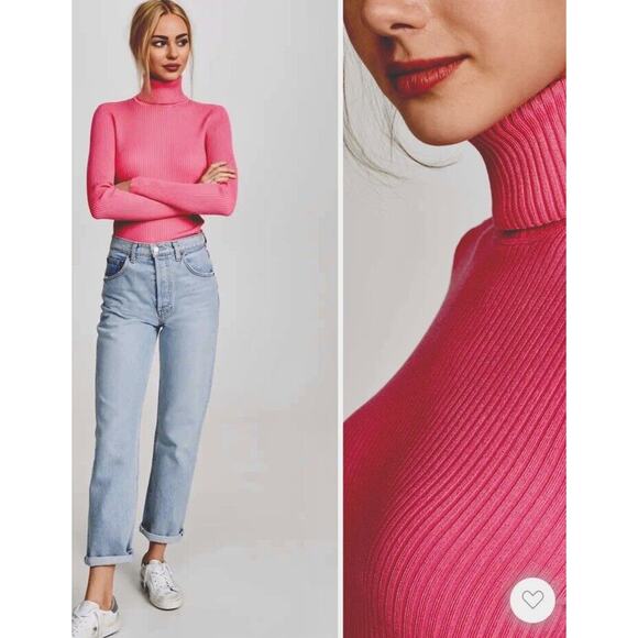 525 American Pink Form Fitting Ribbed Knit Long Sleeve Turtleneck Top Small - Picture 1 of 8